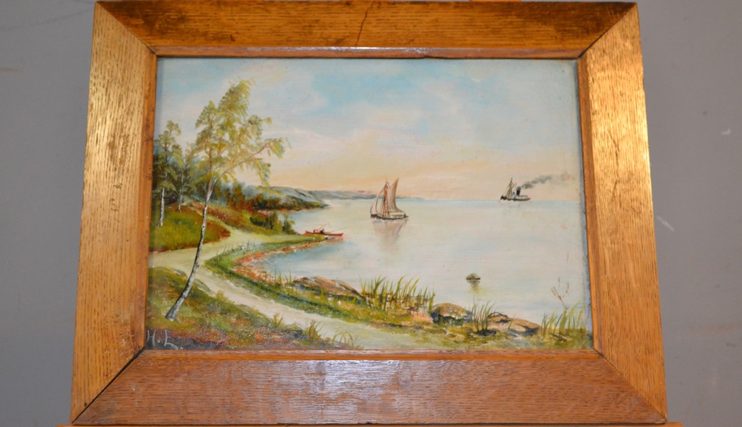 OIDENTIFIERAD KONSTNÄR. Olja på pannå, signerad H.E, 1800/1900-talet.