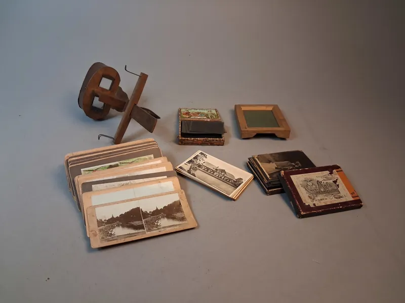 Steroskop. "View-master", "äldre modell", sent 1800 tal & början av 1900 talet, m.m.