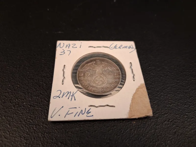 2 Reichsmark-mynt. 1937, Nazityskland, silver. 8 gram.
