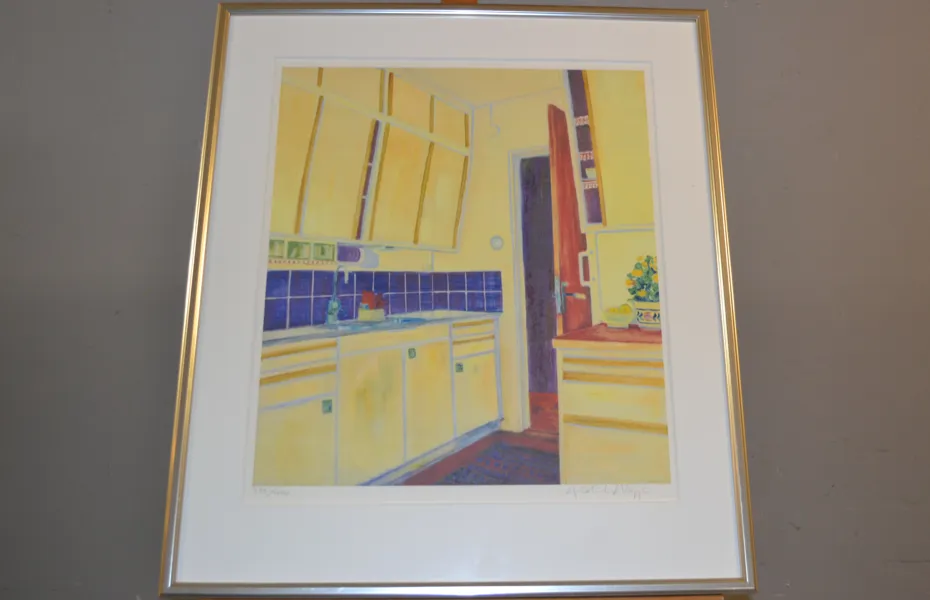 ANN STRÖMLAND VÄGGÖ. Färgserigrafi, "köksinteriör", signerad & numrerad 375/400.