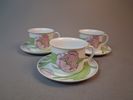 MARGUERITE WALFRISON. 3 Tekoppar med fat, "Näckros", IKEA, 1980-talet.