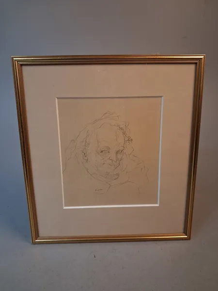 ARNE ASPELIN. Teckning, Porträtt, signerad Aspelin.