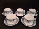 BRITA MELLANDER-JUNGERMANN. 5 Kaffekoppar med fat, modell 6078, Karlskrona/Upsala Ekeby, 1950/60-talet.