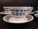 BRITA MELLANDER-JUNGERMANN. 5 Kaffekoppar med fat, modell 6078, Karlskrona/Upsala Ekeby, 1950/60-talet.