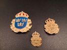 3 Svenska polis emblem i gulmetall 1900-talet. Sporrong & co stockholm.