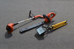 Grästrimmer Flymo, Häcksax Husqvarna & Bygglampa.
