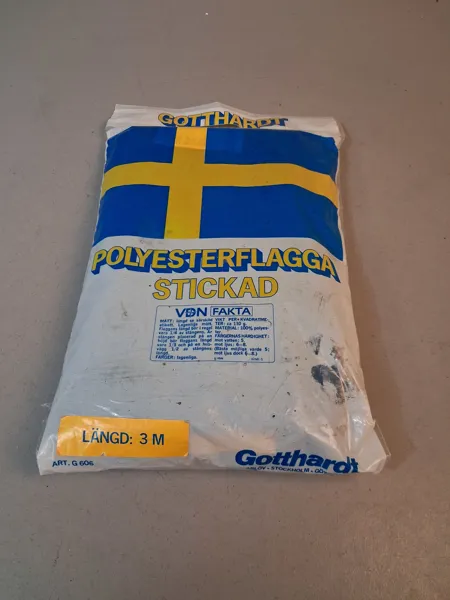 Flagga. Polyester flagga. Stickad. Sverige flagga. 3m. Gotthardt.
