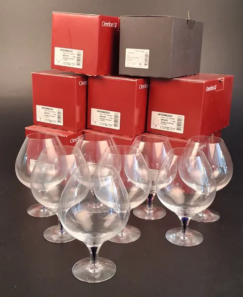 ERIKA LAGERBIELKE. 8 Cognacglas, "Intermezzo", Orrefors. 8 originallådor.