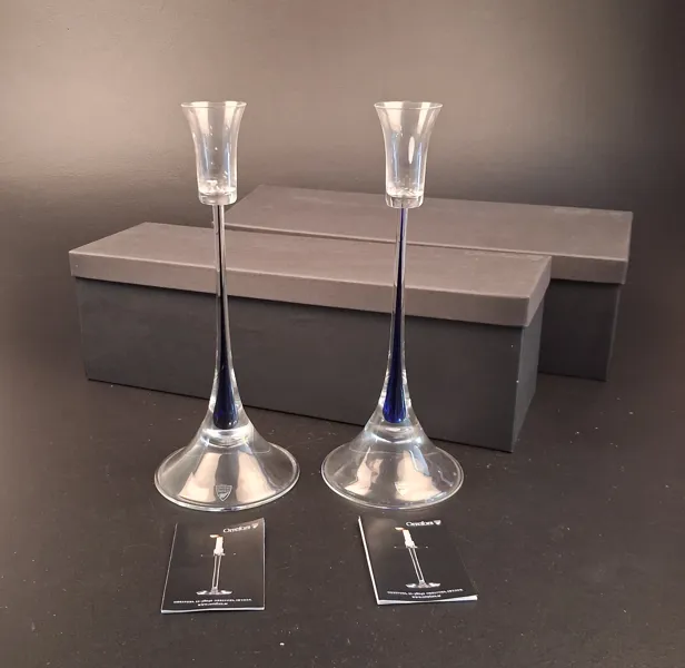 ERIKA LAGERBIELKE. 2 Ljusstakar, "Intermezzo" Orrefors, 2 originallådor.