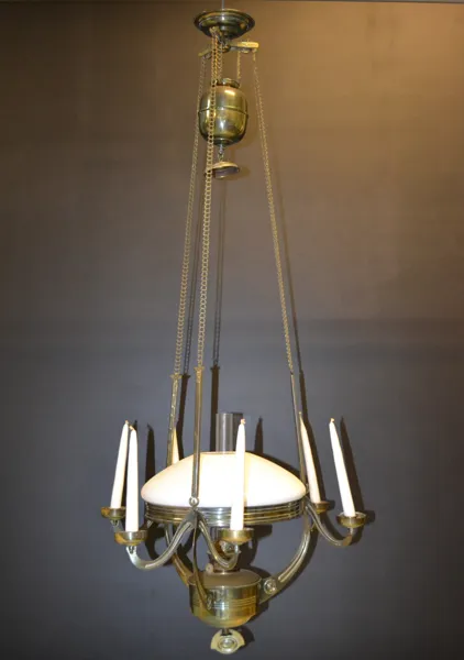 Takfotogenlampa. Jugend, mässing & glas, 1800/1900-talet.