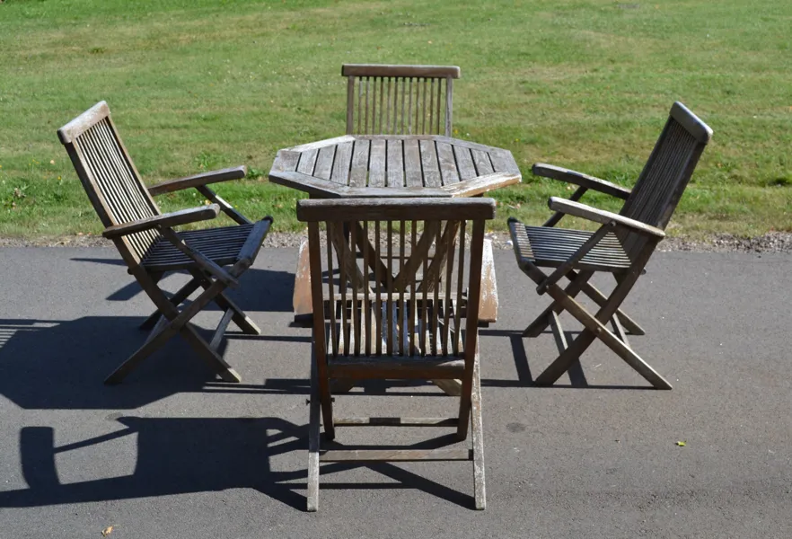 Trädgårdsgrupp. 5 Delar, Teak, Brafab / Plantation Timbers, hopfällbara.