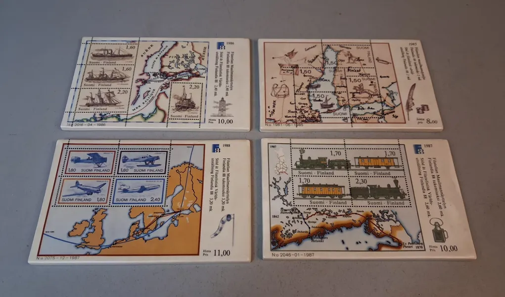 4 Väggplattor, keramik, Arabia. 1986, 1987, 1988, Torsten Ekström.