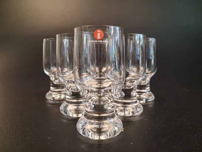 TAPIO WIRKKALA. 6 Snappsglas. "Joiku". Iittala.