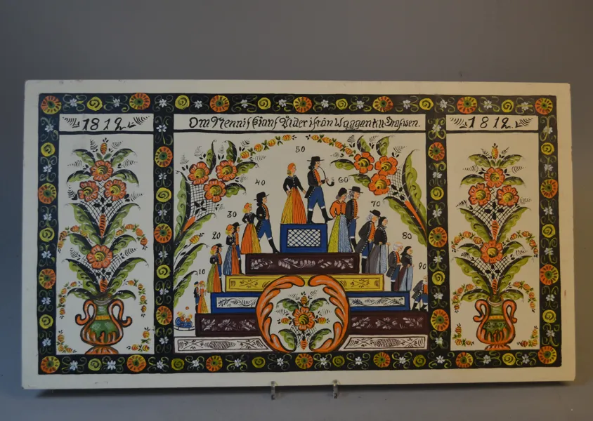 OIDENTIFIERAD KONSTNÄR. "Om menniskians ålder ifrån waggan till grafwen", målning på masonit, 1900-talet.