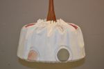 Taklampa. Teak, textil & glas, 1950/60-talet.