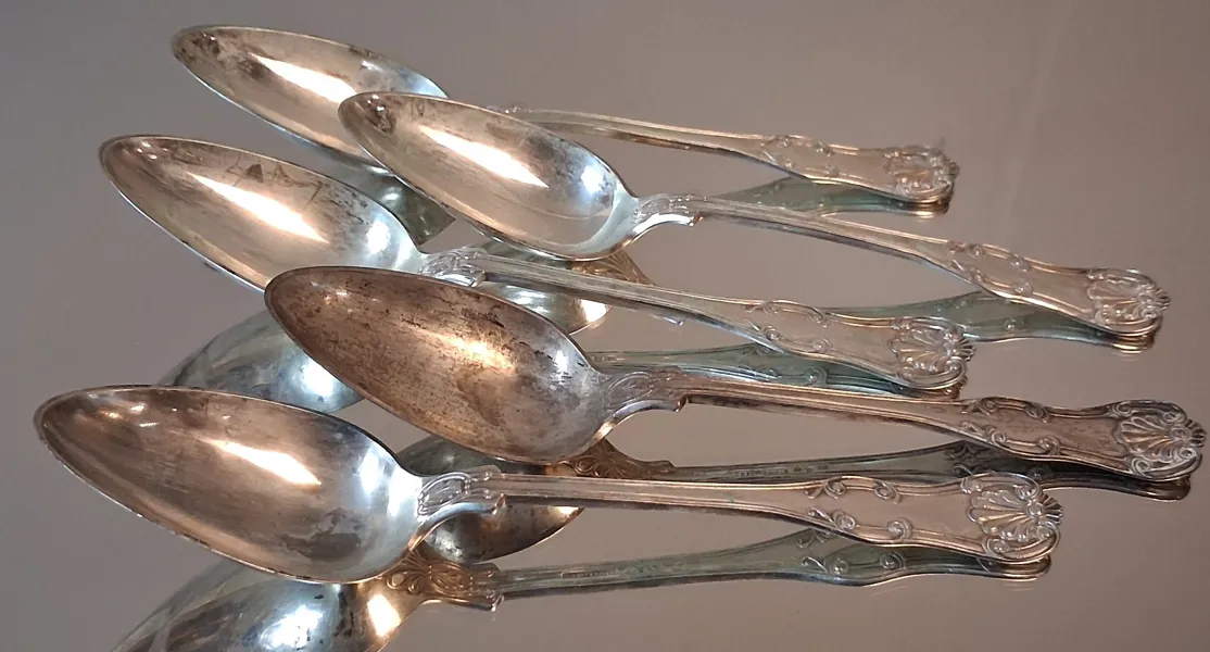5 Matskedar. B. Erlandsson, silver, 340gram.