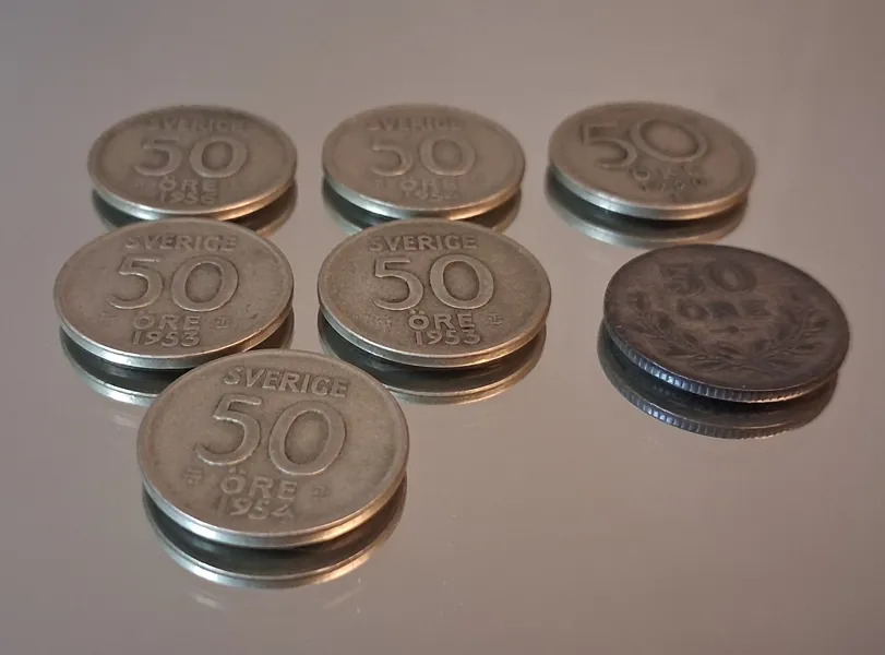 7 Stycken 50 öringar, silver, 1919, 1950, 1953, 1954 & 1956.