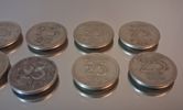 8 Stycken 25 öringar. silver, 1943,1947, 1956, 1957, 1960 & 1961.
