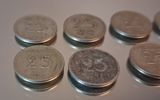 8 Stycken 25 öringar. silver, 1943,1947, 1956, 1957, 1960 & 1961.