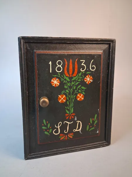 Väggskåp. Bemålat. Trä, daterat 1836, Allmoge.