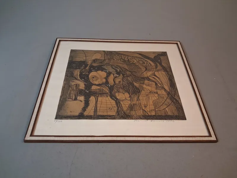THORMOD LARSEN. Färglitografi, Komposition, signerad & numrerad 79/150.