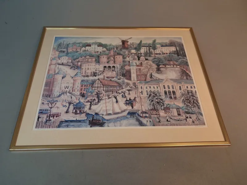 Alma Hansson, "Helsingborg in Muse", Grafiskt blad. Signerad.