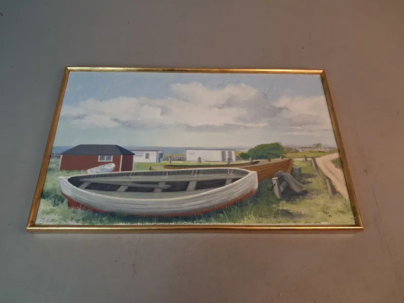 Olja på duk. signerad Tage 84 Oidentifierad. Lerberget skåne.