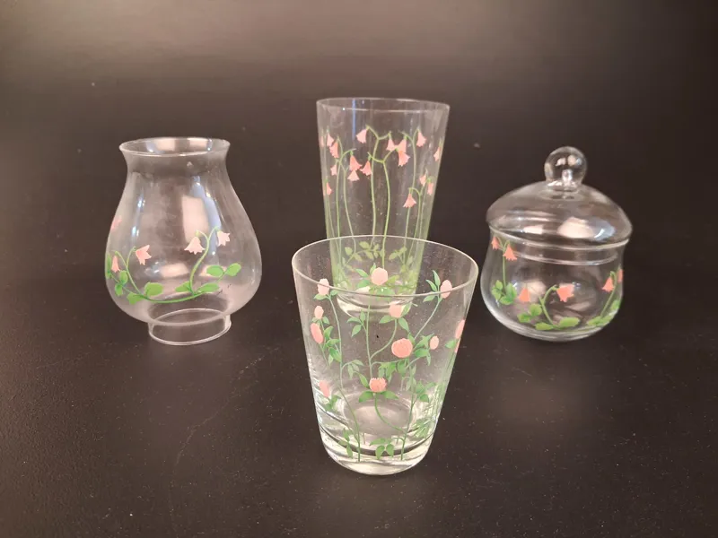 JACKIE LYND. Glaskupa, glas. Skål med lock & vas.