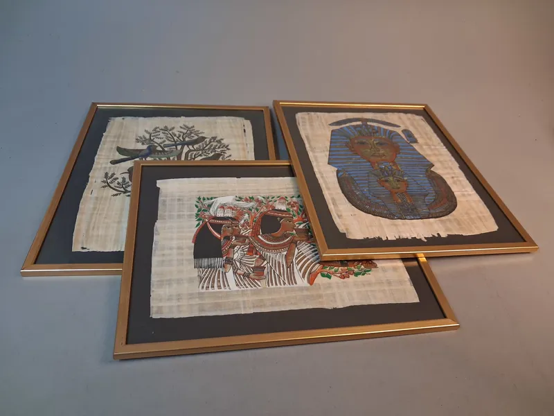 3 Tavlor. Papyrus, Egyptiska motiv.