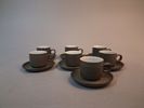 7 Koppar med fat, Denby England "Chevron" Gill Pemberton. Retro 1960-1970 tal.