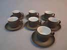 7 Koppar med fat, Denby England "Chevron" Gill Pemberton. Retro 1960-1970 tal.