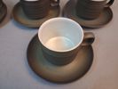 7 Koppar med fat, Denby England "Chevron" Gill Pemberton. Retro 1960-1970 tal.