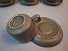 7 Koppar med fat, Denby England "Chevron" Gill Pemberton. Retro 1960-1970 tal.