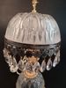 Bordslampa, glas, metal, prismor. 1900-tal.