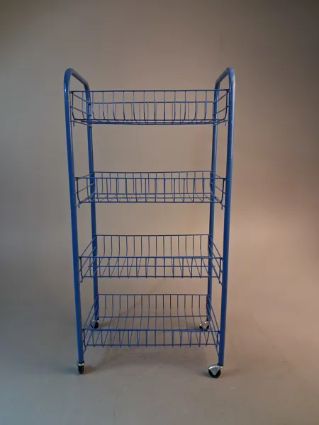 Trådback på hjul. Blå nyans.