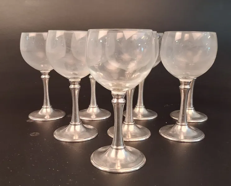 8 Vinglas. "Cosi Tabellini 95" Pewter, Italien, Tenn & glas.