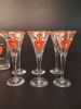 Julservis. 10 delar. glas, Snappsglas & brännvins flaska. Handmålad dekor. Johansfors.