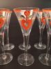 Julservis. 10 delar. glas, Snappsglas & brännvins flaska. Handmålad dekor. Johansfors.