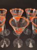 Julservis. 10 delar. glas, Snappsglas & brännvins flaska. Handmålad dekor. Johansfors.