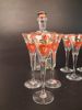 Julservis. 10 delar. glas, Snappsglas & brännvins flaska. Handmålad dekor. Johansfors.