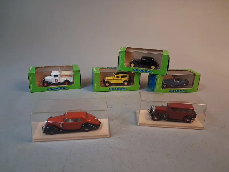 6 Samlarbilar. Elicor, Skala 1/43, Originalkartong till 4 bilar.