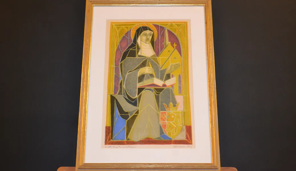 ERIK OLSON. Färglitografi, "Sankt Birgitta av Vadstena", signerad & daterad 1952.