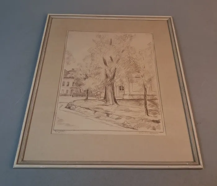 MARTIN NILSSON.  Teckning/blyerts, "Torgkällan", signerad.