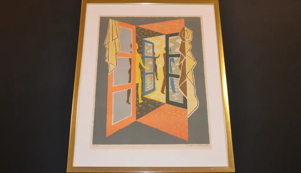 WALDEMAR LORENTZON. Färglitografi, "Komposition med figurer", signerad & numrerad 298/350.