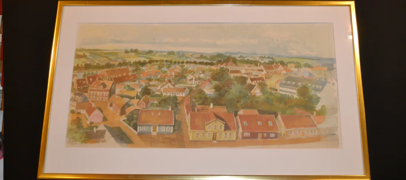 CLAES FOLCKER. Färglitografi, "Vy över Laholm", signerad & numrerad 72/250.