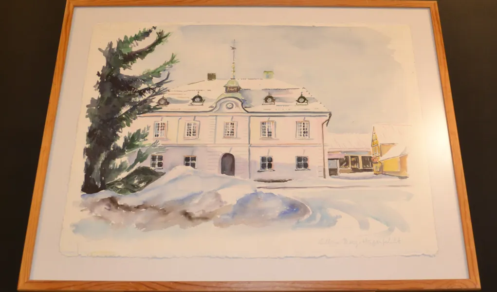 LILLAN BERG-HAGENFELDT. Akvarell, "Rådhuset i Laholm", signerad.
