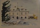 LILLAN BERG-HAGENFELDT. Akvarell, "Rådhuset i Laholm", signerad.