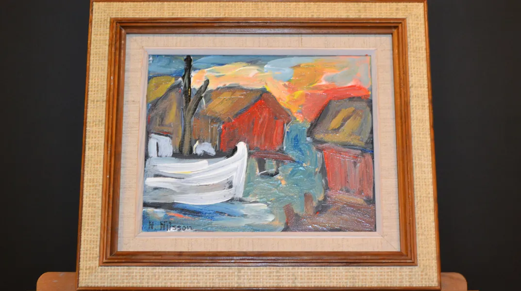 OIDENTIFIERAD KONSTNÄR. Olja på duk, "Nordnorge, Tromsö", signerad N.Nilsson.