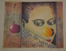 MATS LUNDAHL. Färglitografi, "Flicka med clownnäsa", signerad & numrerad 21/75.
