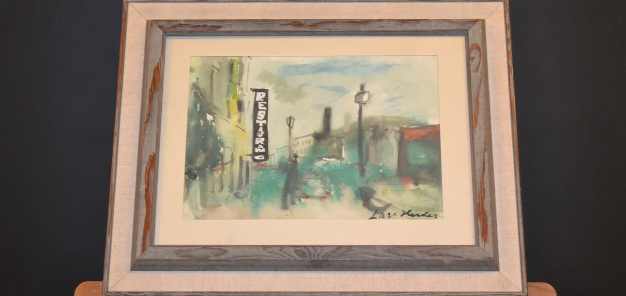 LARS HERDER. Blandteknik, "Helsingborgsmotiv", signerad.